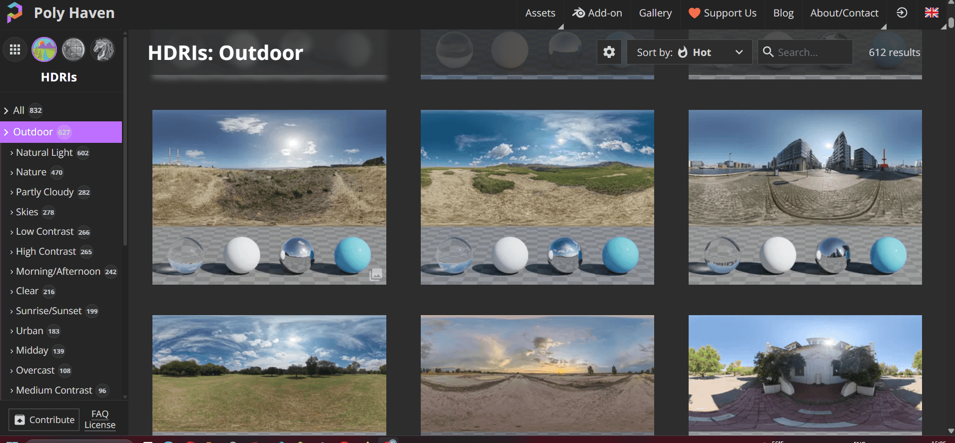 Collection of HDRI environments for realistic lighting in 3D rendering.